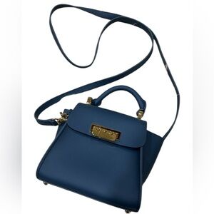 Zac Posen Eartha Iconic Mini Top Handle Leather Crossbody Blue